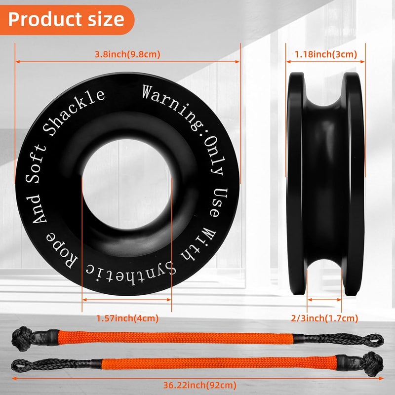 BCJCLTS Long Synthetic Soft Shackle & Winch Recovery Ring Kit, 1'' x 36'' Recovery Soft Shackle(66,000Lbs Breaking Strength), Snatch Recovery Ring for ATV UTV Off-Road Vehicles - Image 4